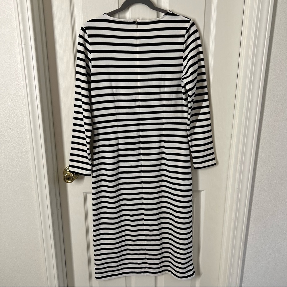 J. Crew Breton Nautical Black and White Stripe Midi Bodycon Shift Dress sz 10 - Picture 5 of 9